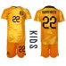 Cheap Netherlands Denzel Dumfries #22 Home Football Kit Children World Cup 2022 Short Sleeve (+ pants)